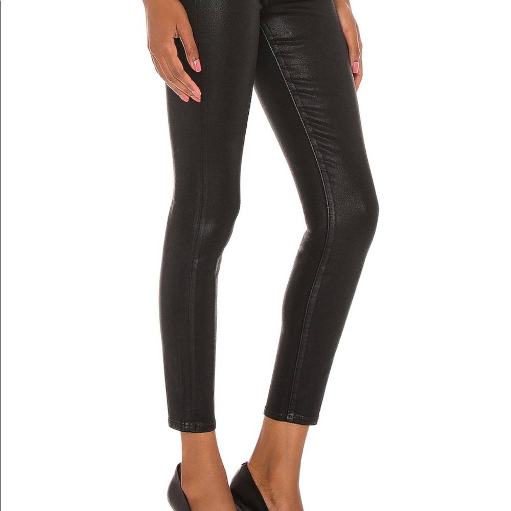 7 For All Mankind High Waist Ankle Skinny With Faux Pockets in Black Coated